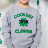 Sweet Wink Coolest Clover L/S Gray Sweatshirt, Sweet Wink, cf-size-2t, cf-type-tee, cf-vendor-sweet-wink, Clover, Coolest Clover, Shamrock, St Patrick's Day, St Patrick's Day Tee, Sweatshirt,