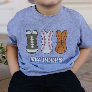 Sweet Wink Sports My Peeps S/S Tee - Grey, Sweet Wink, Baseball, Basketball, cf-size-4t, cf-type-tee, cf-vendor-sweet-wink, Easter, Easter Shirt, Easter Tee, EB Boys, Foorball, Peeps, Sports 