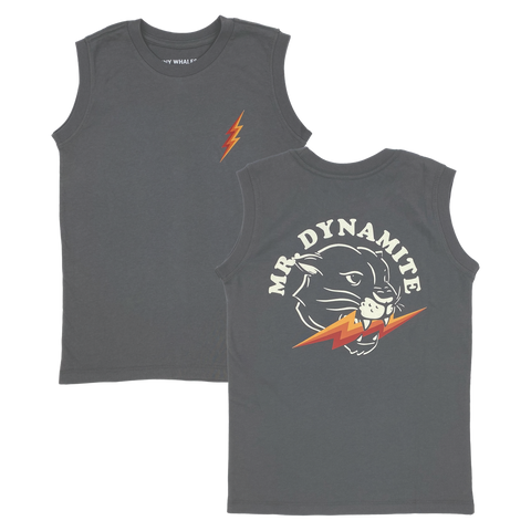 Tiny Whales Mr Dynamite Faded Black Muscle Tee, Tiny Whales, Boys, Boys Clothing, cf-size-6y, cf-size-8y, cf-type-shirt, cf-vendor-tiny-whales, Made in the USA, Mr Dynamite, Muscle Tee, Tiny 