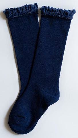 Little Stocking Co Lace Top Knee High Socks - Navy Blue, Little Stocking Co, Back to School, cf-size-1-5-3y, cf-size-4-6y, cf-size-6-18-months, cf-size-7-10y, cf-type-knee-high-socks, cf-vend
