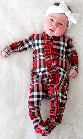 Posh Peanut Noah Plaid Ruffled Zippered Footie, Posh Peanut, All Things Holiday, Baby, Els PW 5060, Els PW 8258, End of Year, End of Year Sale, Footie with Zipper, Infant, Posh PEanut, Posh P