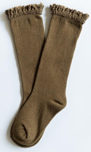 Little Stocking Co Lace Top Knee High Socks - Olive, Little Stocking Co, cf-size-0-6-months, cf-size-1-5-3y, cf-size-4-6y, cf-size-6-18-months, cf-size-7-10y, cf-type-knee-high-socks, cf-vend