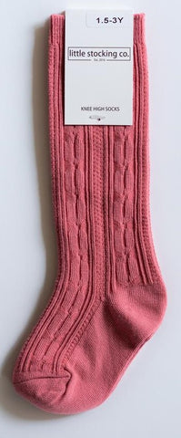 Little Stocking Co Knee High Socks - Hibiscus Pink, Little Stocking Co, Cable Knit Knee High, Cable Knit Knee High Socks, cf-size-0-6-months, cf-size-6-18-months, cf-type-knee-high-socks, cf-