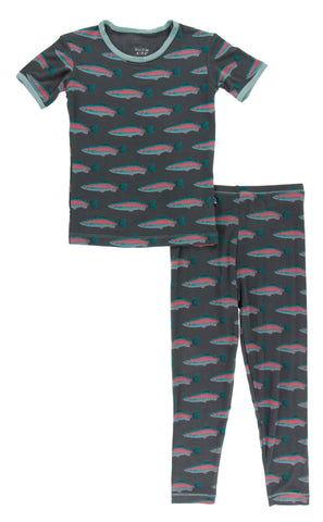 KicKee Pants Stone Rainbow Trout S/S Pajama Set w/Pants, KicKee Pants, KicKee, KicKee Pants, KicKee Pants Fish and Wildlife, KicKEe Pants Pajama Set, KicKee Pants Pajama set with Pants, KicKe