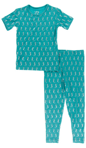 KicKee Pants Neptune Mini Seahorses S/S Pajama Set w/Pants, KicKee Pants, KicKee, KicKee Pants, KicKee Pants Fish and Wildlife, KicKEe Pants Pajama Set, KicKee Pants Pajama set with Pants, Ki