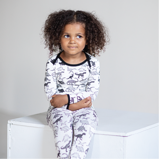 Peregrine Kidswear White Dino Toddler 2pc Pajama Set, Peregrine Kidswear, Bamboo Pajamas, CM22, Comics, Pajamas, Peregrine, Peregrine 2pc PAjama Set, Peregrine Kidswear, Peregrine Kidswear Wh