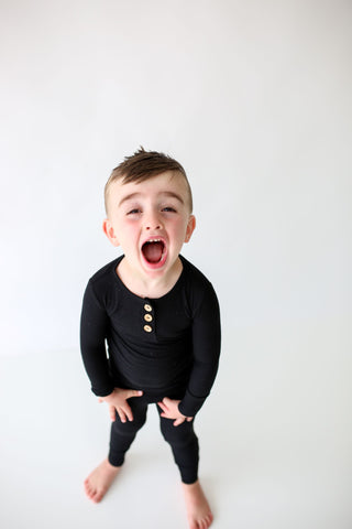 Posh Peanut Solid Ribbed Black L/S Henley Loungewear, Posh Peanut, Pajama, Pajamas, Posh Custom Sale, Posh Peanut, Posh Peanut Fall 2020, Posh Peanut Henley Loungewear, Posh Peanut L/S Henley