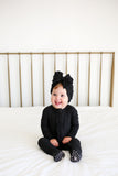 Posh Peanut Solid Ribbed Black Ruffled Zippered Footie, Posh Peanut, Posh Custom Sale, Posh Peanut, Posh Peanut Fall 2020, Posh Peanut Footie, Posh Peanut Footie with Zipper, Posh Peanut Ruff