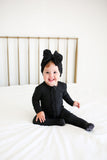 Posh Peanut Solid Ribbed Black Ruffled Zippered Footie, Posh Peanut, Posh Custom Sale, Posh Peanut, Posh Peanut Fall 2020, Posh Peanut Footie, Posh Peanut Footie with Zipper, Posh Peanut Ruff