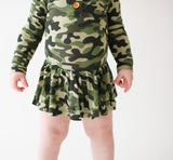 Posh Peanut Cadet L/S Henley with Twirl Skirt Bodysuit, Posh Peanut, Camo, cf-size-0-3-months, cf-size-12-18-months, cf-size-6-12-months, cf-type-twirl-skirt-bodysuit, cf-vendor-posh-peanut, 