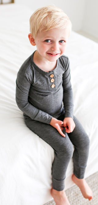 Posh Peanut Charcoal Heather L/S Henley Loungewear, Posh Peanut, Pajama, Pajamas, Posh Peanut, Posh Peanut Charcoal Heather, Posh Peanut Charcoal Heather L/S Henley Loungewear, Posh Peanut Fa
