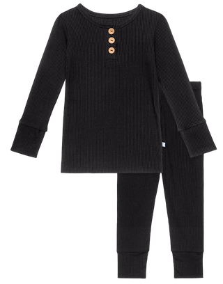 Posh Peanut Solid Ribbed Black L/S Henley Loungewear, Posh Peanut, Pajama, Pajamas, Posh Custom Sale, Posh Peanut, Posh Peanut Fall 2020, Posh Peanut Henley Loungewear, Posh Peanut L/S Henley