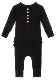 Posh Peanut Solid Ribbed Black L/S Ruffled Henley Romper, Posh Peanut, cf-size-0-3-months, cf-type-romper, cf-vendor-posh-peanut, Posh Custom Sale, Posh Peanut, Posh Peanut Fall 2020, Posh Pe