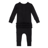 Posh Peanut Solid Ribbed Black L/S Ruffled Henley Romper, Posh Peanut, cf-size-0-3-months, cf-type-romper, cf-vendor-posh-peanut, Posh Custom Sale, Posh Peanut, Posh Peanut Fall 2020, Posh Pe