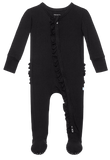 Posh Peanut Solid Ribbed Black Ruffled Zippered Footie, Posh Peanut, Posh Custom Sale, Posh Peanut, Posh Peanut Fall 2020, Posh Peanut Footie, Posh Peanut Footie with Zipper, Posh Peanut Ruff