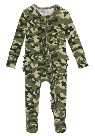 Posh Peanut Cadet Ruffled Zippered Footie, Posh Peanut, Camo Footie, Posh Custom Sale, Posh Peanut, Posh Peanut Cadet, Posh Peanut Cadet Ruffled Zippered Footie, Posh Peanut Cadet Zippered Fo
