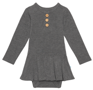 Posh Peanut Charcoal Heather L/S Henley Twirl Skirt Bodysuit, Posh Peanut, Posh Peanut, Posh Peanut Charcoal Heather, Posh Peanut Charcoal Heather L/S Henley Twirl Skirt Bodysuit, Posh Peanut