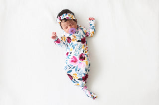 Posh Peanut Jozie Wood Button Knotted Gown, Posh Peanut, Baby, Infant, Knotted Gown, Layette Gown, Posh PEanut, Posh Peanut Alice, Posh Peanut Floral, Posh Peanut Jozie, Posh Peanut Jozie Woo