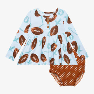 Posh Peanut Field Day L/S Henley Peplum Top & Bloomer Set, Posh Peanut, Football, Posh Peanut, Posh Peanut Bummie Set, Posh Peanut Fall 2021, Posh Peanut Field Day, Posh Peanut Field Day L/S 