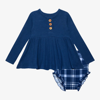 Posh Peanut Owen L/S Henley Peplum Top & Bloomer Set, Posh Peanut, Blue Plaid, Posh Peanut, Posh Peanut Blue Plaid, Posh Peanut Bummie Set, Posh Peanut Fall 2021, Posh Peanut L/S Henley Peplu