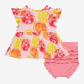 Posh Peanut Citrine Ruffled Capsleeve Basic Peplum Top & Bloomer Set, Posh Peanut, cf-size-12-18-months, cf-size-18-24-months, cf-size-2t, cf-size-3-6-months, cf-type-2pc-set, cf-vendor-posh-