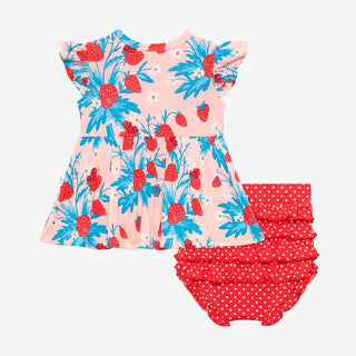 Posh Peanut Strawberry Ruffled Capsleeve Basic Peplum Top & Bloomer Set, Posh Peanut, Posh Peanut, Posh Peanut Bummie Set, Posh Peanut Peplum Top & Bloomer Set, Posh Peanut Strawberry, Posh P