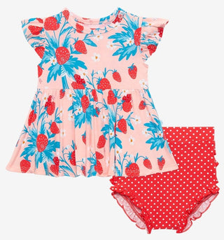 Posh Peanut Strawberry Ruffled Capsleeve Basic Peplum Top & Bloomer Set, Posh Peanut, Posh Peanut, Posh Peanut Bummie Set, Posh Peanut Peplum Top & Bloomer Set, Posh Peanut Strawberry, Posh P