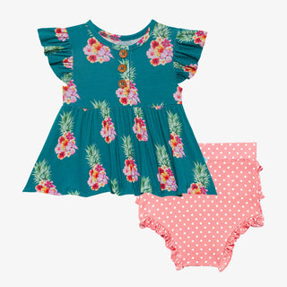 Posh Peanut Ananans Ruffled Capsleeve Henley Peplum Top & Bloomer Set, Posh Peanut, Posh Peanut, Posh Peanut Ananans, Posh Peanut Ananans Ruffled Capsleeve Henley Peplum Top & Bloomer Set, Po