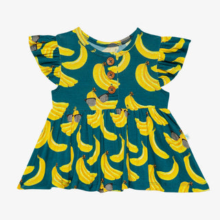 Posh Peanut Bananas Ruffled Capsleeve Henley Peplum Top & Bloomer Set, Posh Peanut, Posh Custom Sale, Posh Peanut, Posh Peanut Bananas, Posh Peanut Bananas Ruffled Capsleeve Henley Peplum Top
