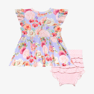 Posh Peanut Bellamy Ruffled Capsleeve Henley Peplum Top & Bloomer Set, Posh Peanut, Posh Peanut, Posh Peanut Bummie Set, Posh Peanut Peplum Top & Bloomer Set, Posh Peanut Ruffled Capsleeve He