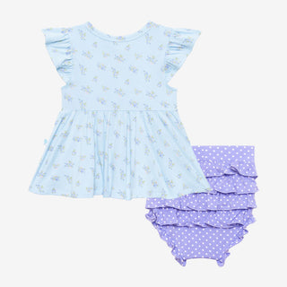 Posh Peanut Grace Ruffled Capsleeve Henley Peplum Top & Bloomer Set, Posh Peanut, Posh Peanut, Posh Peanut Bummie Set, Posh Peanut Grace, Posh Peanut Grace Ruffled Capsleeve Henley Peplum Top