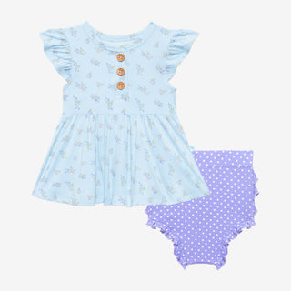 Posh Peanut Grace Ruffled Capsleeve Henley Peplum Top & Bloomer Set, Posh Peanut, Posh Peanut, Posh Peanut Bummie Set, Posh Peanut Grace, Posh Peanut Grace Ruffled Capsleeve Henley Peplum Top
