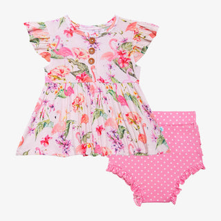 Posh Peanut Leilani Ruffled Capsleeve Henley Peplum Top & Bloomer Set, Posh Peanut, Posh Peanut, Posh Peanut Bummie Set, Posh Peanut Leilani, Posh Peanut Leilani Ruffled Capsleeve Henley Pepl