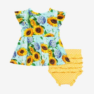 Posh Peanut Sunny Ruffled Capsleeve Henley Peplum Top & Bloomer Set, Posh Peanut, Posh Custom Sale, Posh Peanut, Posh Peanut Bummie Set, Posh Peanut Peplum Top & Bloomer Set, Posh Peanut Ruff