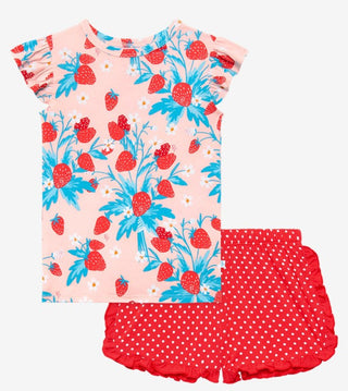 Posh Peanut Strawberry Basic Ruffled Capsleeve Top & Ruffled Varsity Short, Posh Peanut, Posh Peanut, Posh Peanut Henley Ruffled Capsleeve Top & Ruffled Varsity Short, Posh Peanut Strawberry,