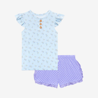 Posh Peanut Grace Henley Ruffled Capsleeve Top & Ruffled Varsity Short, Posh Peanut, Posh Peanut, Posh Peanut Grace, Posh Peanut Grace Henley Ruffled Capsleeve Top & Ruffled Varsity Short, Po
