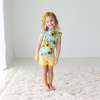 Posh Peanut Sunny Henley Ruffled Capsleeve T-Shirt & Varsity Short, Posh Peanut, Posh Custom Sale, Posh Peanut, Posh Peanut Henley Ruffled Capsleeve T-Shirt & Varsity Short, Posh Peanut Henle