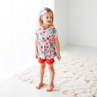 Posh Peanut Strawberry Basic S/S Peplum Top & Short Set, Posh Peanut, Posh Peanut, Posh Peanut Capsleeve Peplum Top & Short Set, Posh Peanut S/S Basic Peplum Top & Ruffled Short, Posh Peanut 