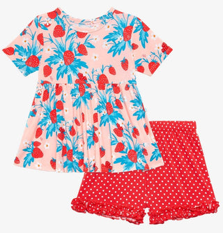 Posh Peanut Strawberry Basic S/S Peplum Top & Short Set, Posh Peanut, Posh Peanut, Posh Peanut Capsleeve Peplum Top & Short Set, Posh Peanut S/S Basic Peplum Top & Ruffled Short, Posh Peanut 