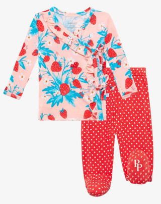 Posh Peanut Strawberry Tie Front Ruffle Kimono Set, Posh Peanut, Posh Peanut, Posh Peanut Cassie, Posh Peanut Cassie Tie Front Ruffle Kimono Set, Posh Peanut Front Kimono Set, Posh Peanut Ruf