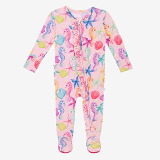 Posh Peanut Coral Ruffled Zippered Footie, Posh Peanut, Posh Custom Sale, Posh Peanut, Posh Peanut Coral, Posh Peanut Coral Ruffled Zippered Footie, Posh Peanut Footie, Posh Peanut Footie wit