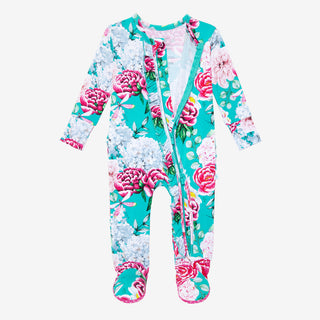 Posh Peanut Eloise Ruffled Zippered Footie, Posh Peanut, cf-size-12-18-months, cf-type-footie, cf-vendor-posh-peanut, Posh Custom Sale, Posh Peanut, Posh Peanut Eloise, Posh Peanut Eloise Ruf