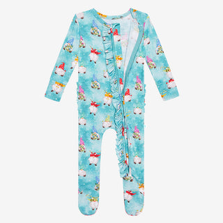 Posh Peanut Gnomey Ruffled Zippered Footie, Posh Peanut, Jolly Holiday Sale, Pajamas, Posh Peanut, Posh Peanut Fall 2021, Posh Peanut Fall 3, Posh Peanut Footie, Posh Peanut Footie with Zippe