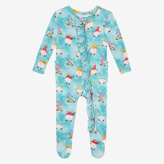 Posh Peanut Gnomey Ruffled Zippered Footie, Posh Peanut, Jolly Holiday Sale, Pajamas, Posh Peanut, Posh Peanut Fall 2021, Posh Peanut Fall 3, Posh Peanut Footie, Posh Peanut Footie with Zippe