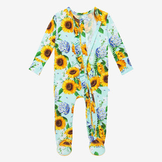 Posh Peanut Sunny Ruffled Zippered Footie, Posh Peanut, Posh Custom Sale, Posh Peanut, Posh Peanut Footie, Posh Peanut Footie with Zipper, Posh Peanut Ruffled Zippered Footie, Posh Peanut Sun