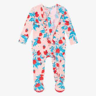 Posh Peanut Strawberry Ruffled Zippered Footie, Posh Peanut, Posh Peanut, Posh Peanut Footie, Posh Peanut Footie with Zipper, Posh Peanut Ruffled Zippered Footie, Posh Peanut Strawberry, Posh