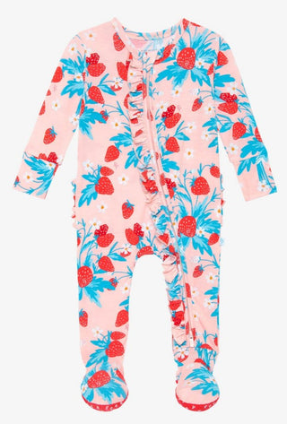 Posh Peanut Strawberry Ruffled Zippered Footie, Posh Peanut, Posh Peanut, Posh Peanut Footie, Posh Peanut Footie with Zipper, Posh Peanut Ruffled Zippered Footie, Posh Peanut Strawberry, Posh