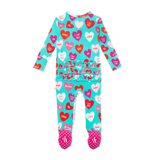 Posh Peanut Valerie Ruffled Zippered Footie, Posh Peanut, Conversation Heart, Conversation Hearts, Posh Peanut, Posh Peanut Ruffled Zippered Footie, Posh Peanut Valentine's Day, Posh Peanut V