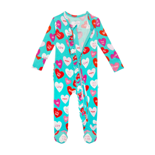 Posh Peanut Valerie Ruffled Zippered Footie, Posh Peanut, Conversation Heart, Conversation Hearts, Posh Peanut, Posh Peanut Ruffled Zippered Footie, Posh Peanut Valentine's Day, Posh Peanut V