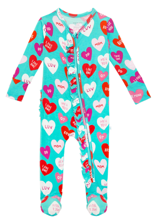 Posh Peanut Valerie Ruffled Zippered Footie, Posh Peanut, Conversation Heart, Conversation Hearts, Posh Peanut, Posh Peanut Ruffled Zippered Footie, Posh Peanut Valentine's Day, Posh Peanut V